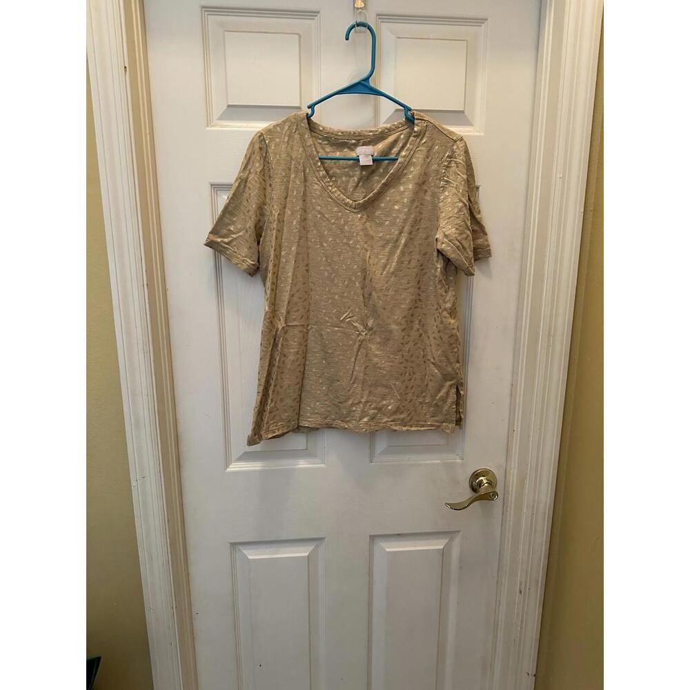 Chico’s Size 1 Medium Foil Print Short Sleeve Shirt